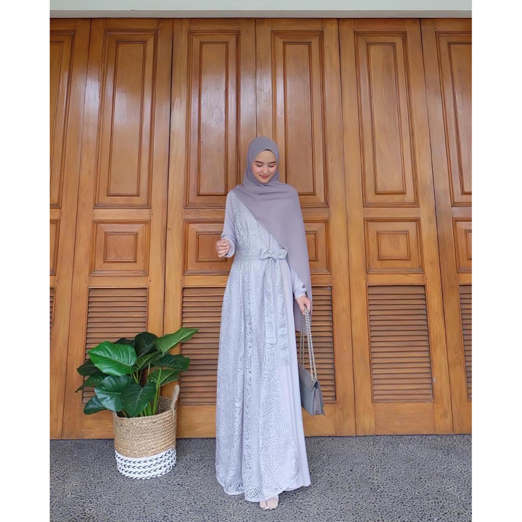 GAMIS BRUKAT ZAVINA DREES moscrepe mix brukat size S M L XL fashion muslim terbaru termurah&terlaris-3