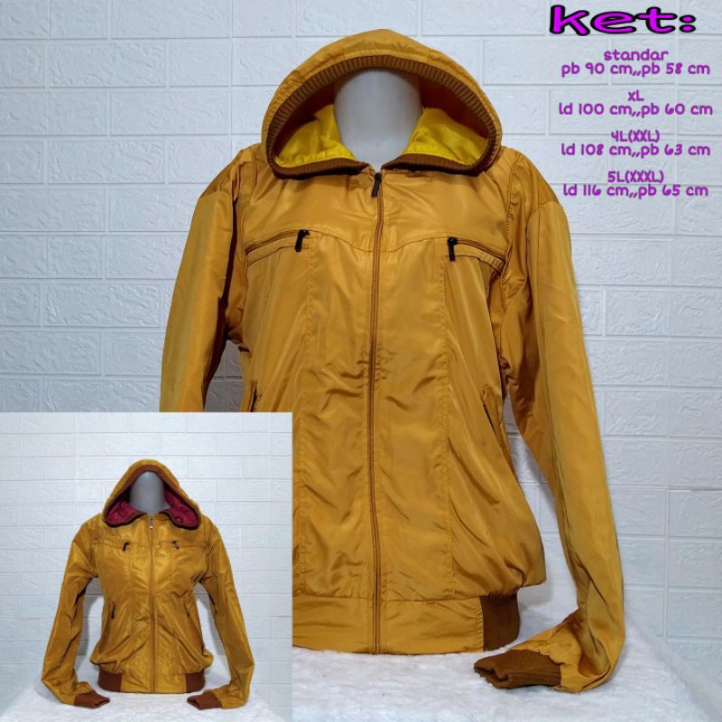 Jaket waterproof parasut MUSTARD size standar/XL/4L(XXL)/5L(XXXL)