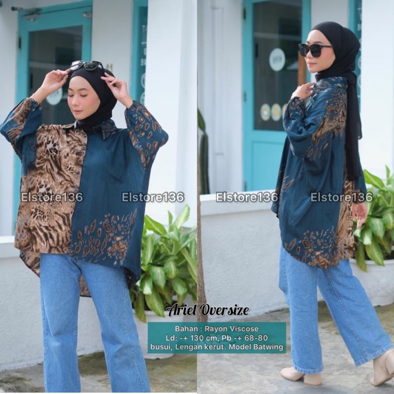 MONOCHROME OVERSIZE BLOUSE MOTIF - ATASAN RAYON FULL KANCING JUMBO / ATASAN RAYON KOMBINASI-ARIEL OVERSIZE