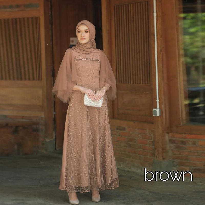 Gamis Nadine brukat tile mutiara luna dress nadin maxy dress brukat kombinasi tutu gamis kondangan cantik dress broklat putfit bridesmaid gamis anak perempuan gaun pesta modern wedding dress enagement outfit bridesmaid outfit kondangan terbaru