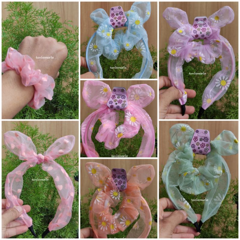 KUNCIR KOREA - 1 SET IKAT RAMBUT SCRUNCHIE DAN BANDO CHIBI - 1 SET KUNCIR RAMBUT SCRUNCHIE -KUNCIRAN