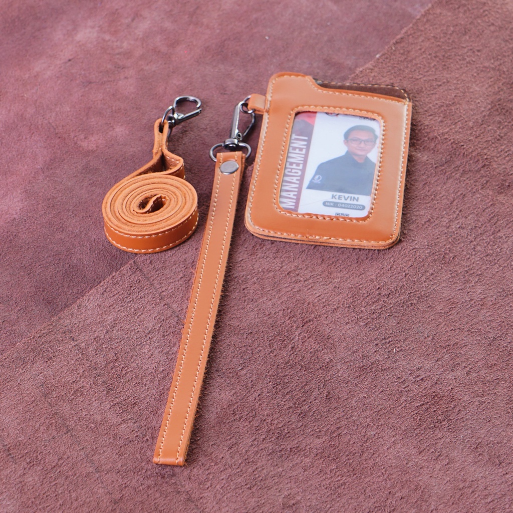 Name Tag ID Card Holder Kulit Lanyard Termurah Berkualitas PU Leather Lanyard NameTag ID Card Holder Kode (ENT01)