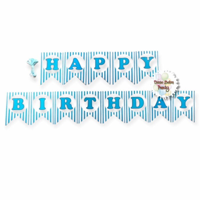 Banner Happy Birthday / Bunting Flag Ulang Tahun Motif Salur Biru