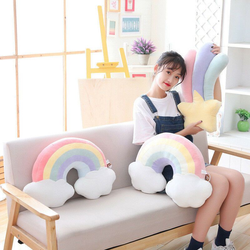 53*40cm Rainbow Plush Sofa Pillow Cushion Sleeping Pillow Cloud Moon Home Decoration Toy Propitious Cloud Moon Shell