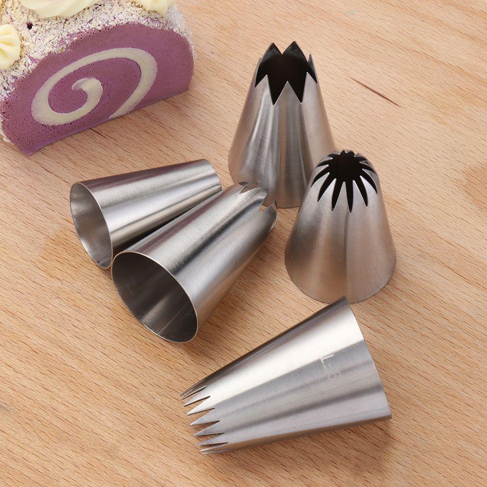 Solighter 5PCS Icing Piping Nozzle Bunga Bakery Pastry Tips Stainless Steel Aksesoris Dapur Cetakan Kue