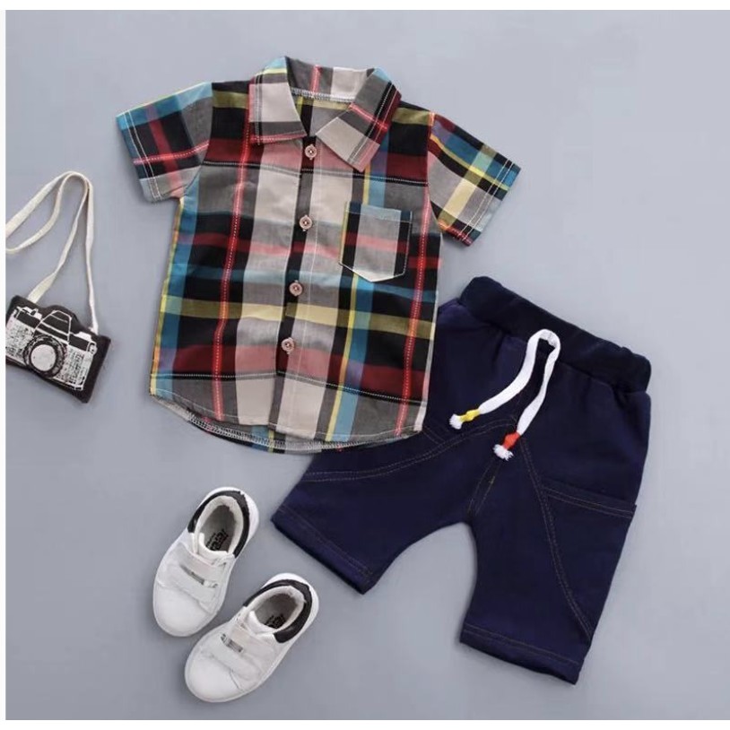 babyfit LB4 KOTAK  KOTAK  kemeja anak cowok celana  jogger  