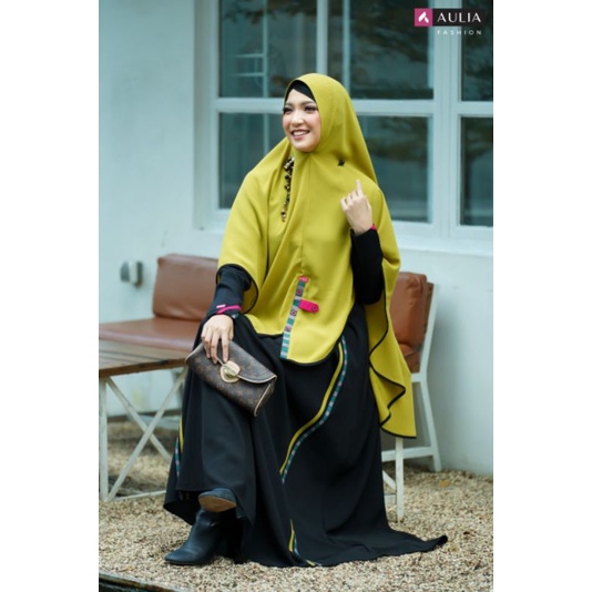 SET GAMIS SYARI KATYA BLACK NEON TERBARU ORIGINAL BRAND AULIA FASHION BUSANA MUSLIM