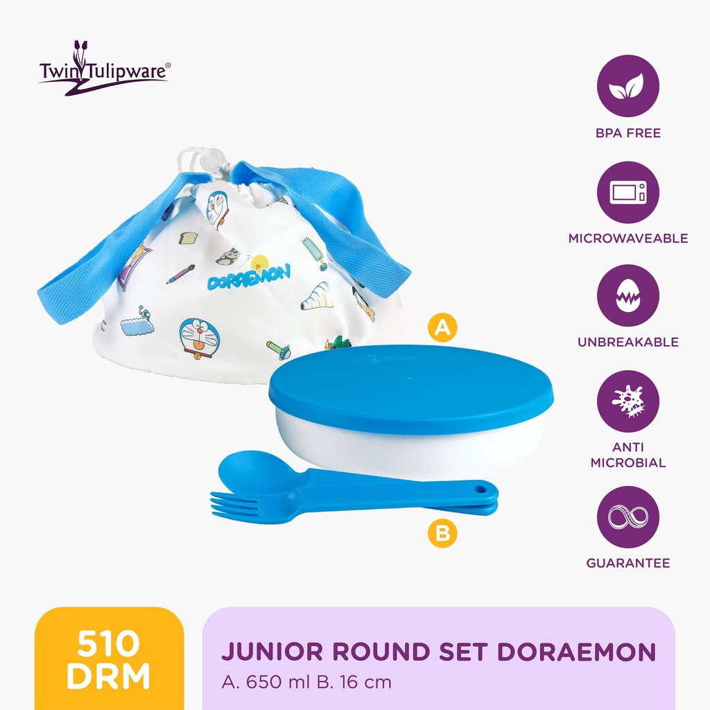 Twin Tulipware Junior Round Set Doraemon Kotak Bekal