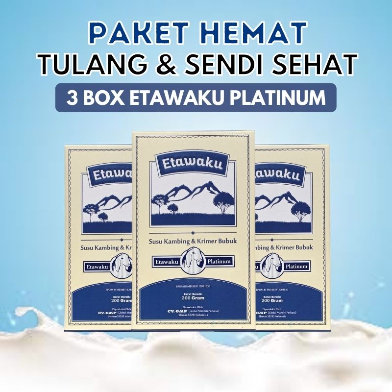 

Etawaku Platinum - Paket Sehat 3 Box Etawaku Susu Kambing Etawa Bubuk Murni Rendah Gula Menjaga Kesehatan & Kepadatan Tulang Cegah Osteoporosis Gangguan Pernafasan Asma Batuk Isi 200gr