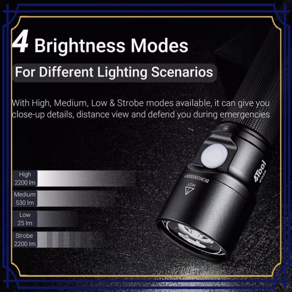 4Tool Senter LED Flashlight Rechargeable 2200 Lumens - ED20