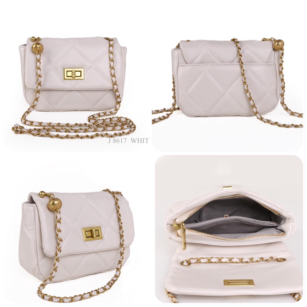 TAS SELEMPANG FLAP BAG CHAIN LEATHER DOVE 8617