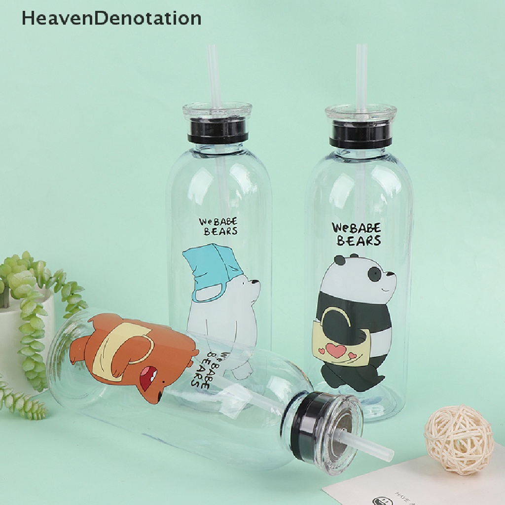 [HeavenDenotation] 1000ml Bear Pattern Transparent Plastic Bottle Cartoon Frosted Water Bottles