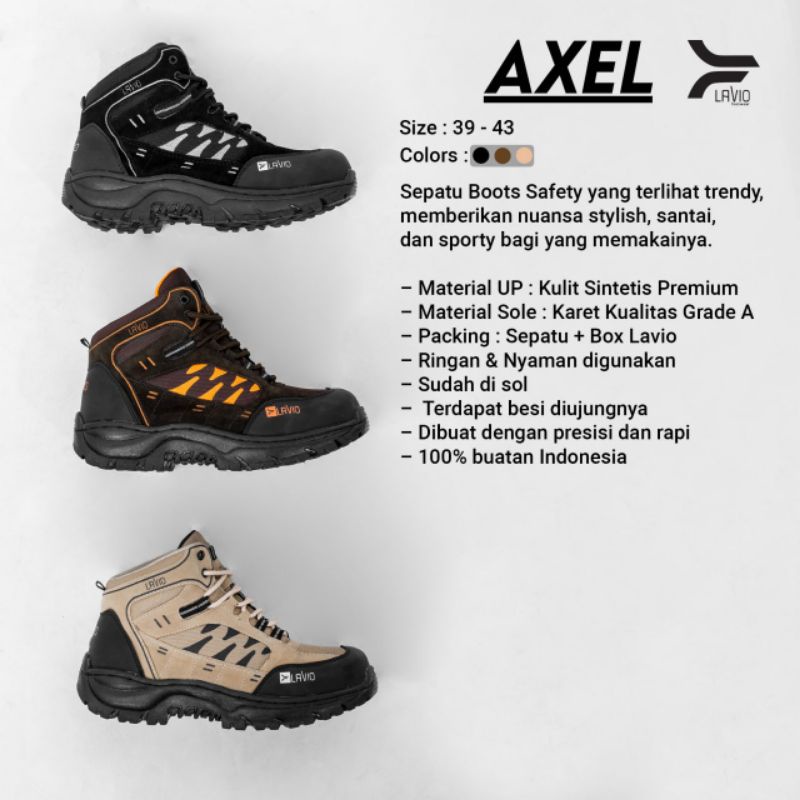 Sepatu Safety Boots Pria Ujung Besi Original Lavio Axel Hiking ke Gunung Kerja Proyek Touring Adventure Travel