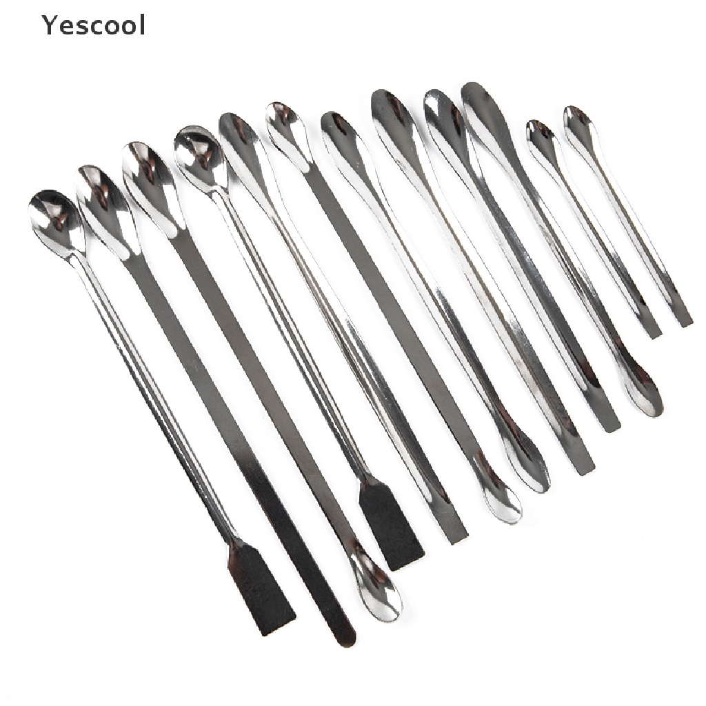 Yescool 12Pcs Sendok Spatula Bahan Stainless Steel Untuk Laboratorium