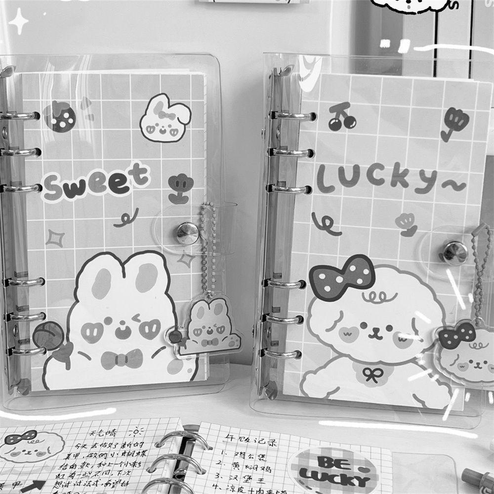 [Elegan] Binder Notebook Kawaii Perlengkapan Sekolah Transparan 6cincin Planner Book Dengan Liontin Spiral Note Book