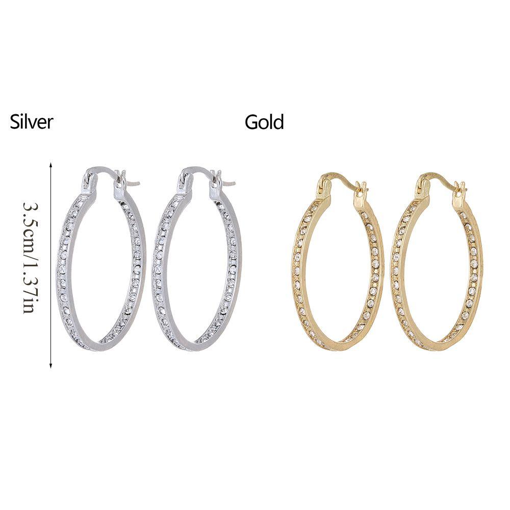 R-flower 1pasang Anting Hoop Hadiah Pesta Gold Silver Mewah Sparkle Drop Juntai