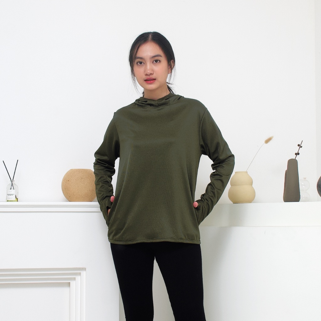 IE.DEMODE Hoodie Wanita Polos Outer Sport Breath Technology Hijau Army
