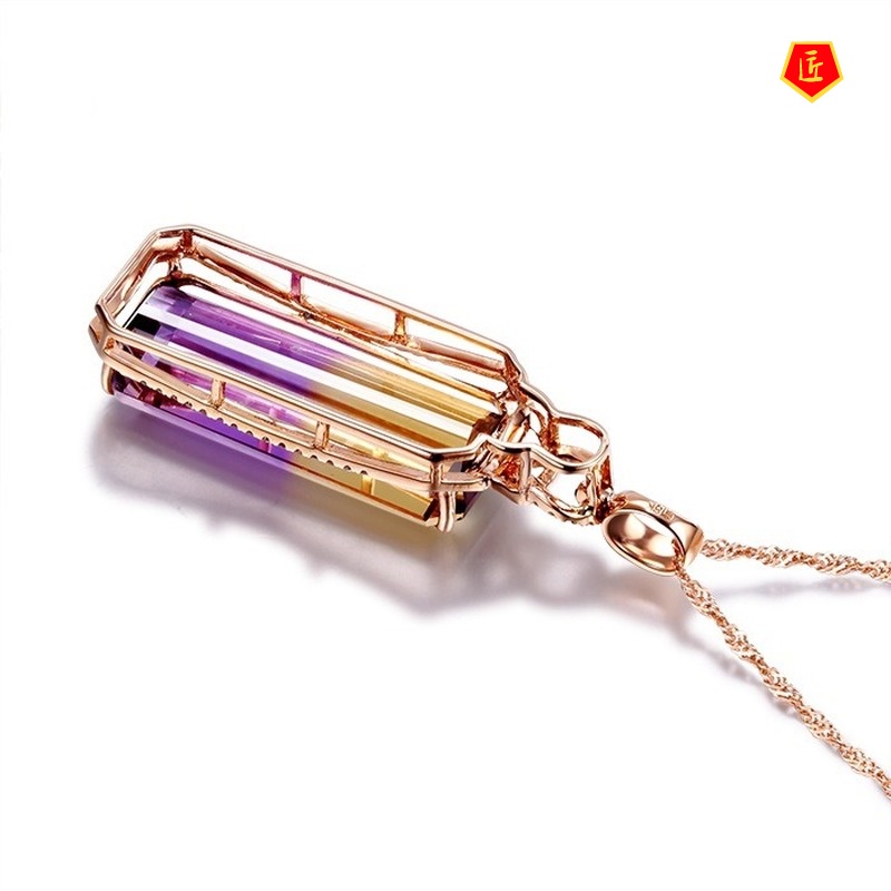 [Ready Stock]European and American Colored Gemstone Pendant Ametrine Necklace Women's Luxury Fashion