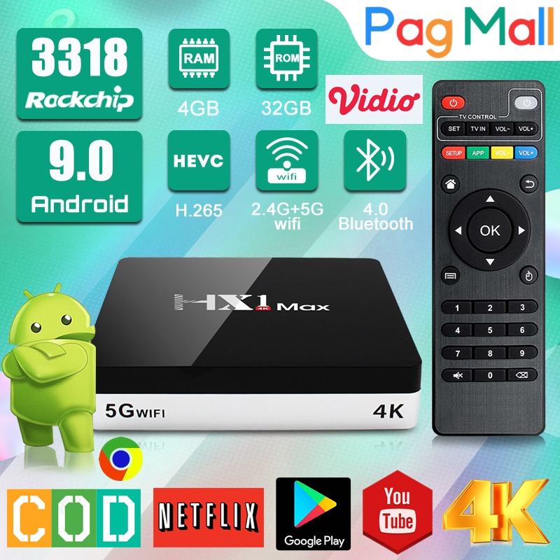 STB Android Tv Box Ram 4gb Rom 32gb Smart Tv Box Android 9.0 RK3318 5G WIFI Bluetooth 4K HX1 Max
