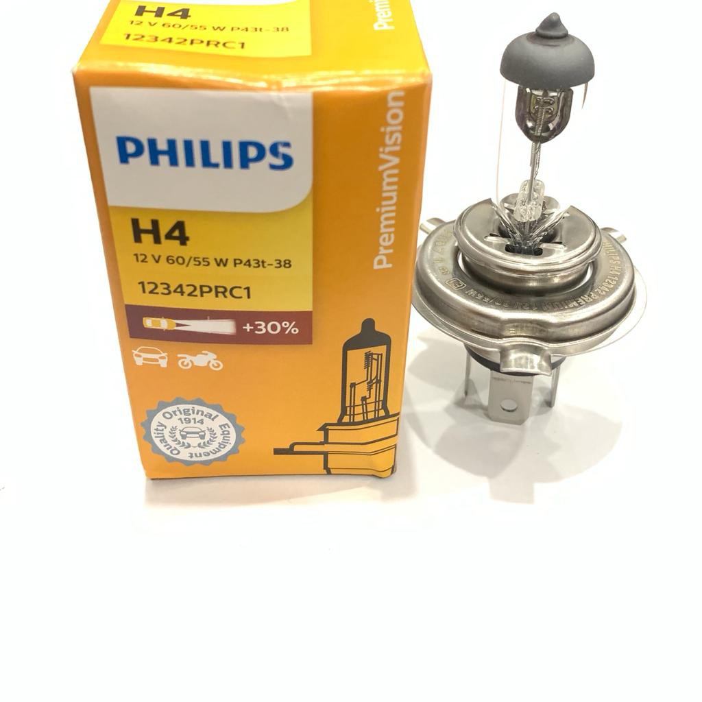 BOHLAM LAMPU DEPAN PHILIPS H4 12V HALOGEN BUKAN LED 60/55 WATT +30% 100% ORIGINAL