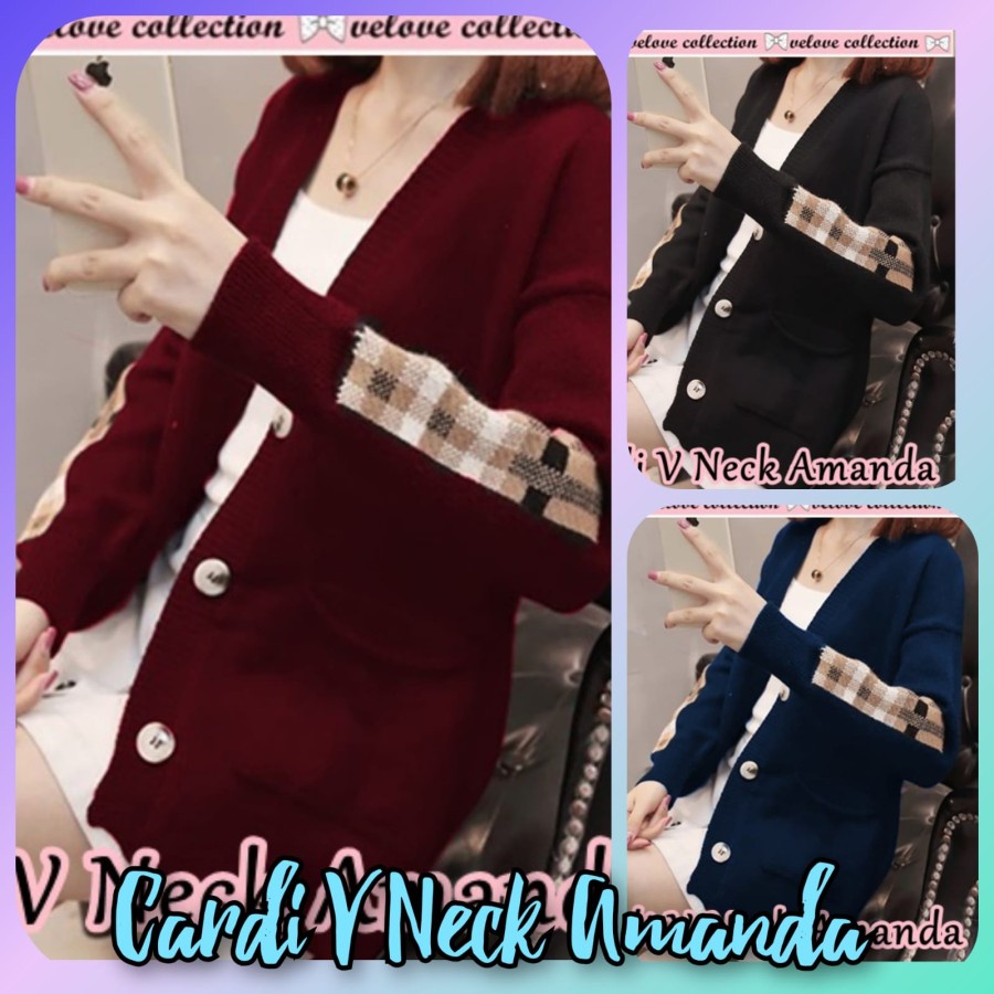 PROMO CARDI V NECK AMANDA LUARAN WANITA CARDIGAN KEKINIAN 2022