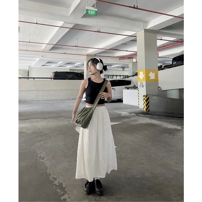 KANON - Saba Pleated Skirt - Rok midi korean lipit katun linen