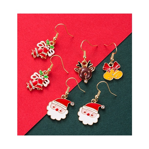 LRC Anting Gantung Fashion Christmas Alloy Dripping Santa's Elk Bell Earrings Q04662