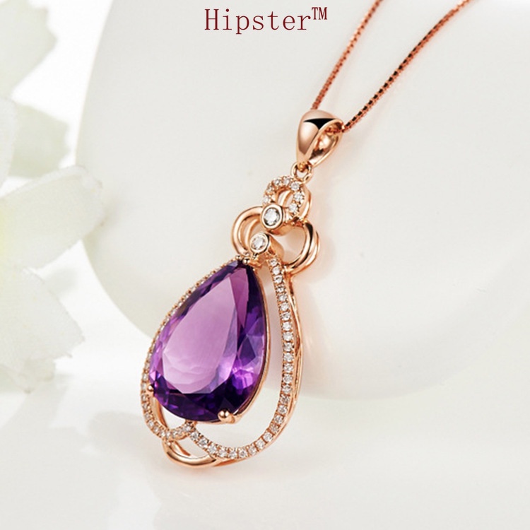 Fashion Elegant Exquisite Natural Amethyst Pendant Rose Gold Necklace