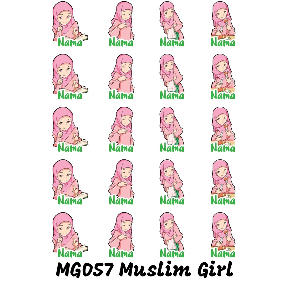 

Sticker Nama Cutting Label Waterproof Tahan Air Muslim Girl 57 (MG057)