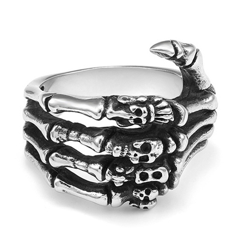 Cincin Bentuk Tengkorak 2020 Bahan Alloy Gaya Retro Punk Rock Untuk Unisex