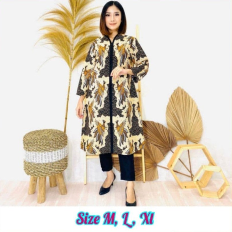 Benang Raja Tunik Batik Wanita Lengan Panjang Ukuran M L XL