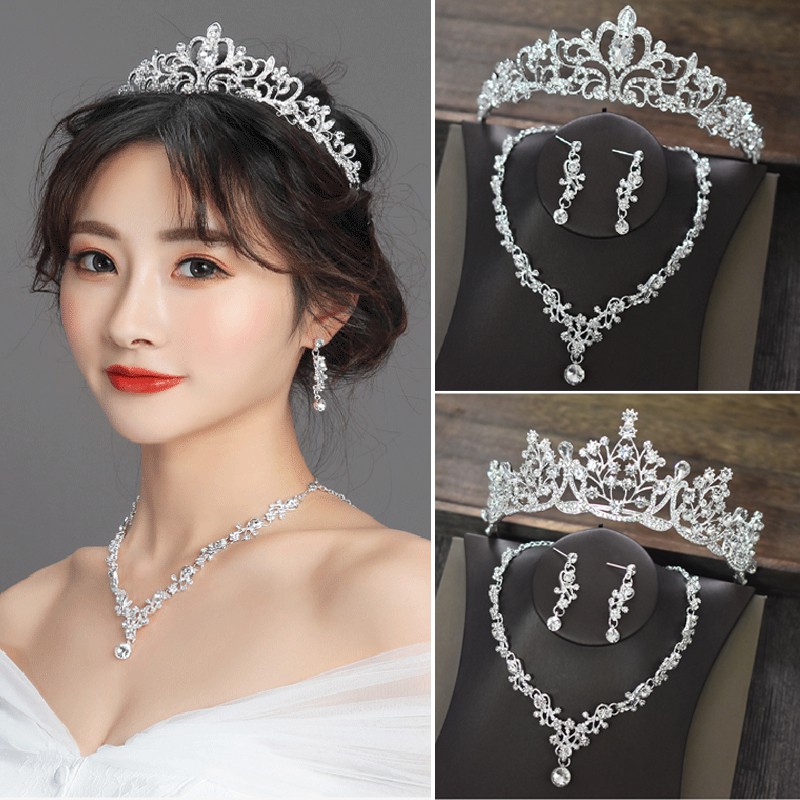 Set Perhiasan Pernikahan Tiara Mahkota Tiara + Kalung