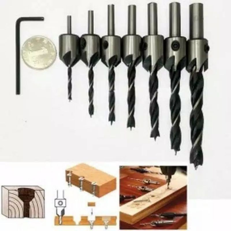 Mata Bor Kayu / Mata Bor Drill Bit Countersink HSS 3-10mm - 7 PCS