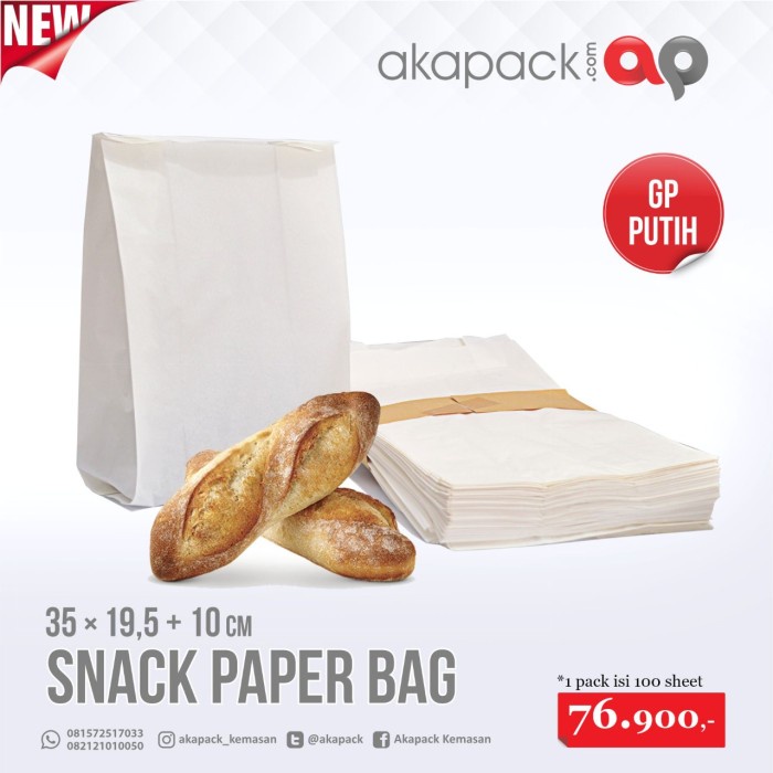 

✨ BISA COD ✨ KANTONG KERTAS / PAPER BAG MAKANAN POLOS uk 23,5x12+8cm isi 100pc - Putih