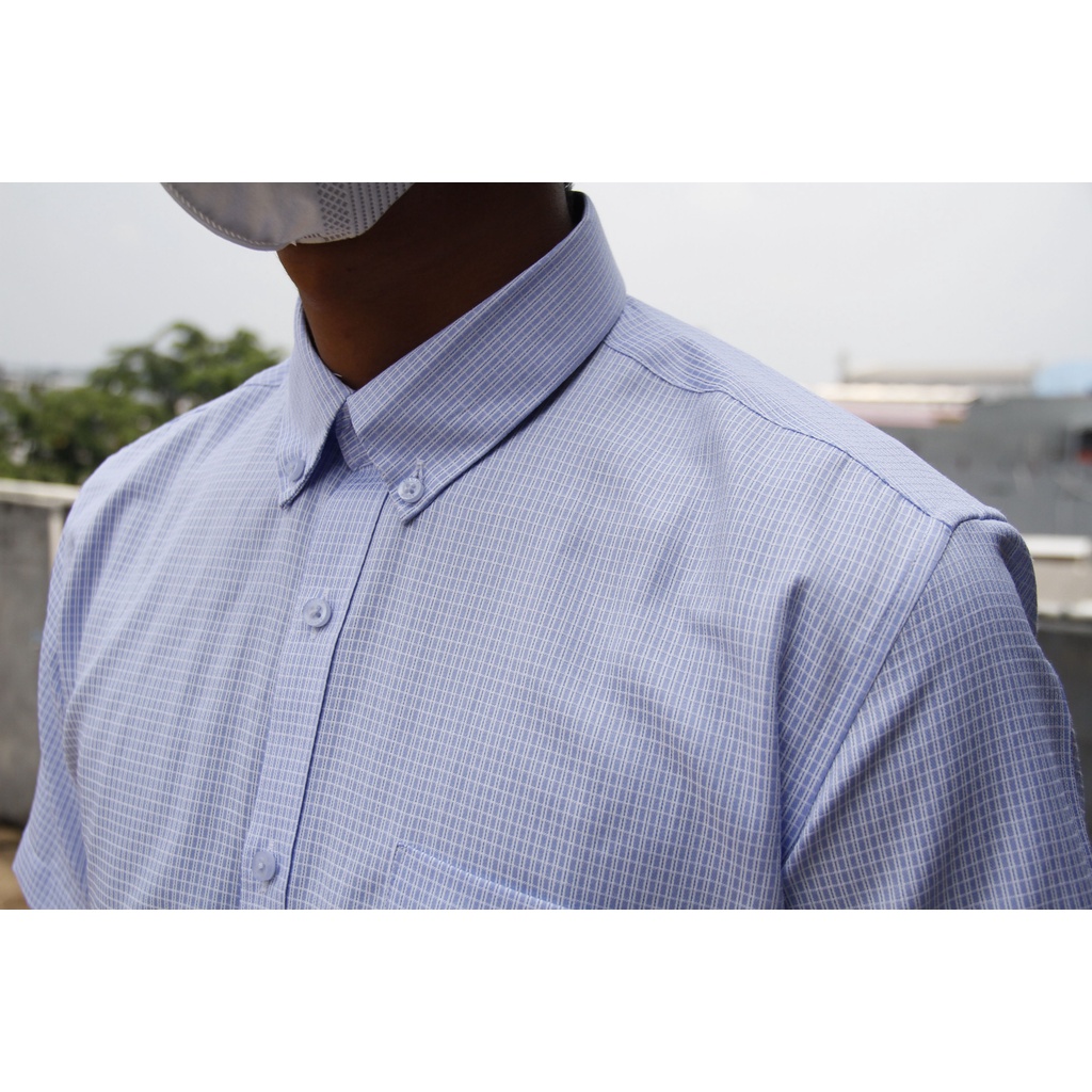 Kemeja Pria Reguler Stanley Adams Lengan Pendek Light Blue/Biru Muda / Biru Langit Motif | Hem Pria Reguler | Kemeja Kantor | Kemeja Formal 100% Original brand