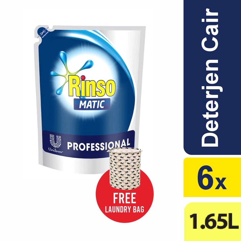 Jual [FREE LAUNDRY BAG] Rinso Matic Professional Deterjen Laundry Kiloan Cair 1.65 L (6x