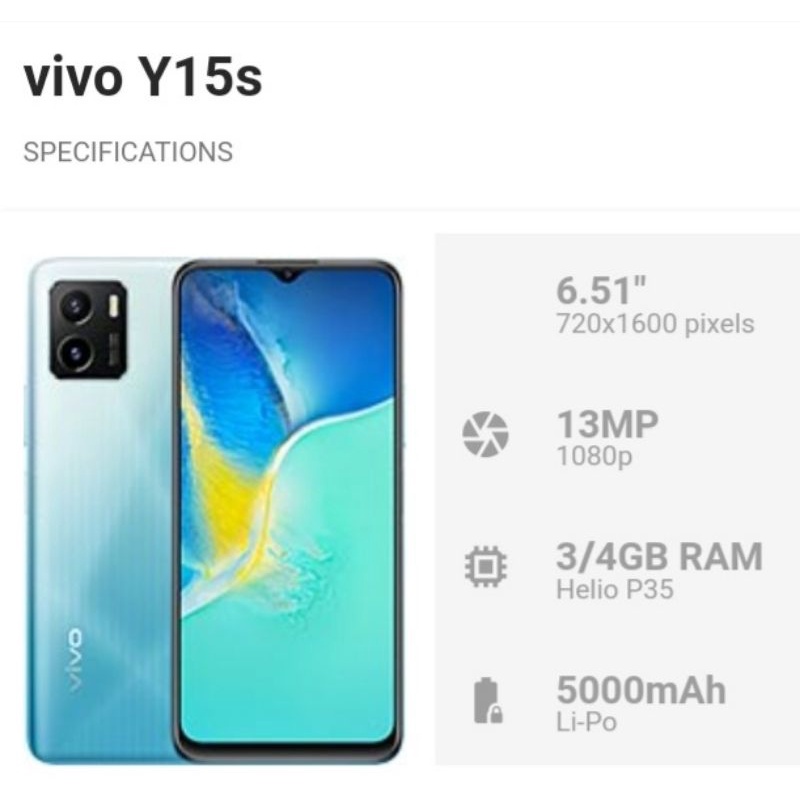 VIVO Y15S RAM 3GB ROM 64GB NEW GARANSI RESMI TERMURAH