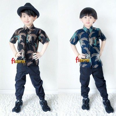 Kemeja Batik Anak / Hem Anak Pendek Laki Laki Motif Ulir 1-13 Tahun