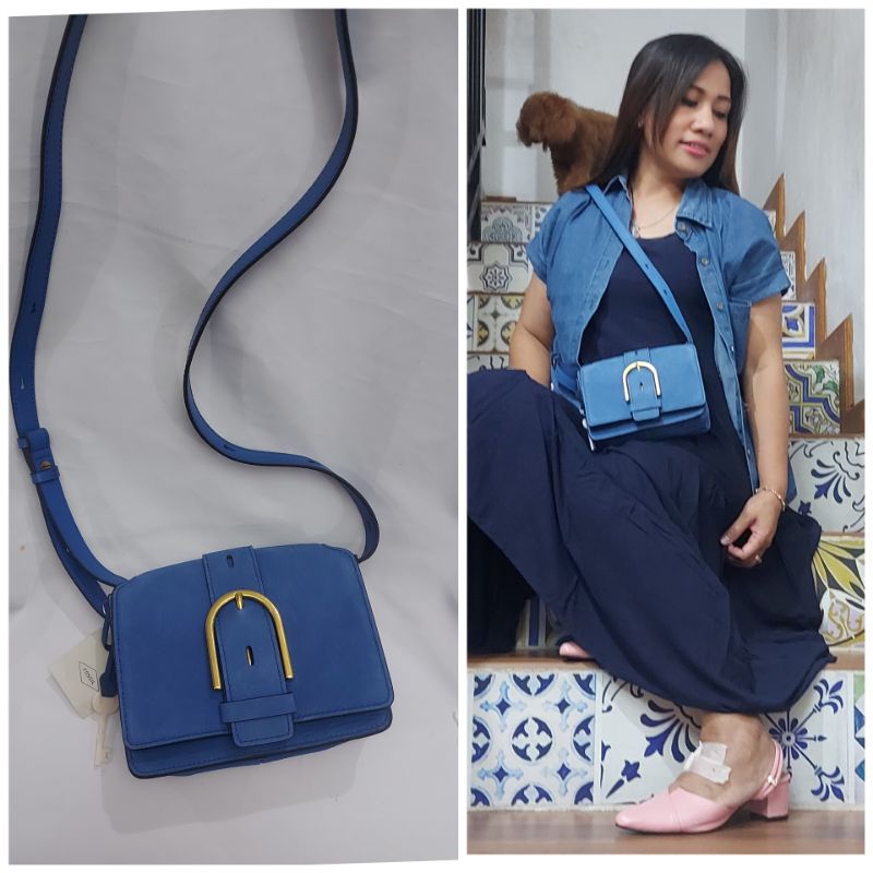 TAS WANITA FOS*IL WILEY CROSSBODY MALIBU BLUE LEATHER