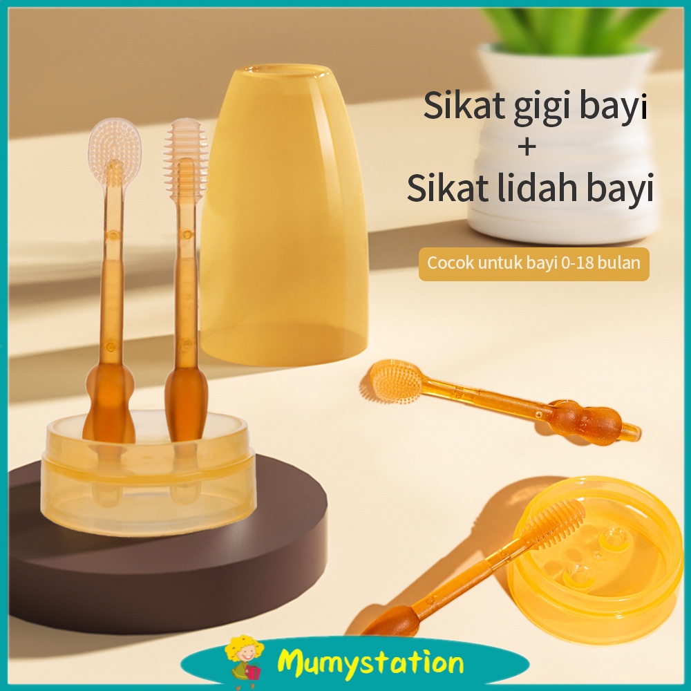 Mumystation 3 in 1 pembersih sikat lidah bayi new born sikat gigi bayi dengan cangkir