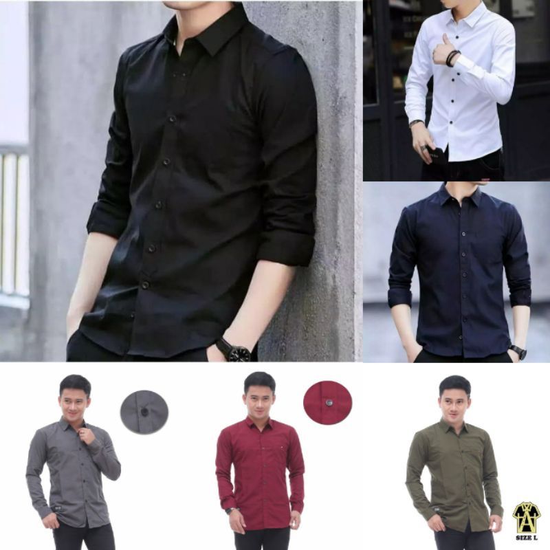 Kemeja Polos Slimfit | kemeja  Pria Polos Lengan Panjang M L XL XXL XXXL