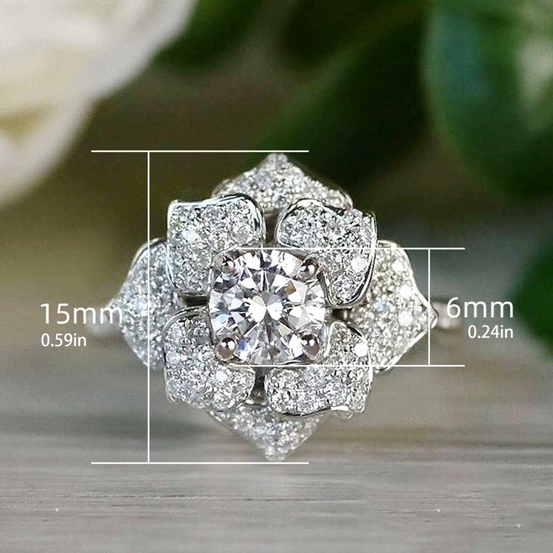 Cincin Sterling Silver Desain Bunga Hias Zircon Gaya Retro Eropa Amerika Untuk Wanita