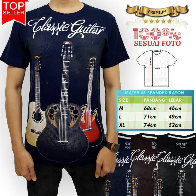 Kaos 3D Bahan Spandek Atasan Pria Distro Tshirt Kualitas Bagus Motif Classic Guitar Gitar