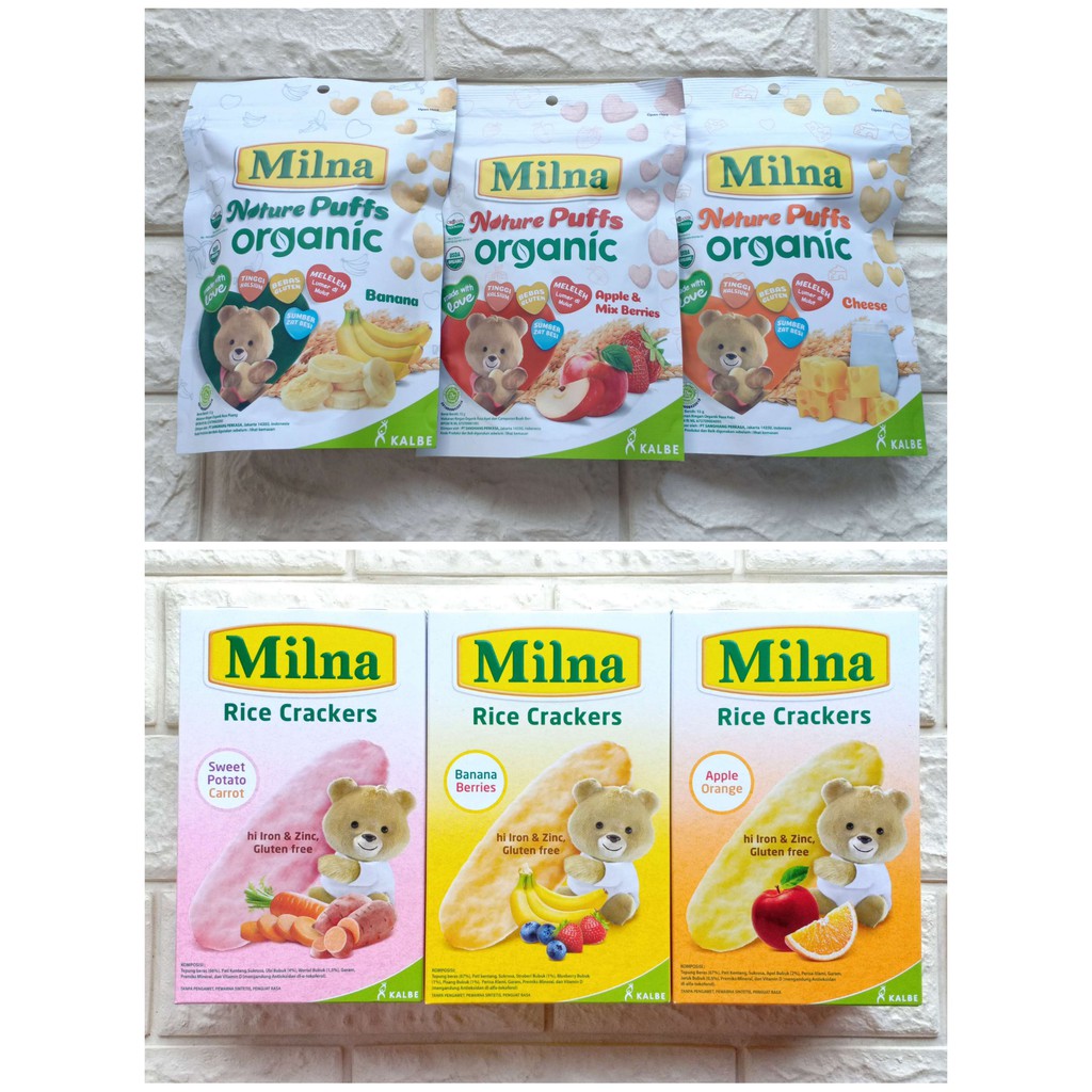 Milna Nature Puffs Puff Organic Rice Cracker Crackers Krekers Beras Snack Cemilan Bayi Baby mpasi 8 bulan 8+