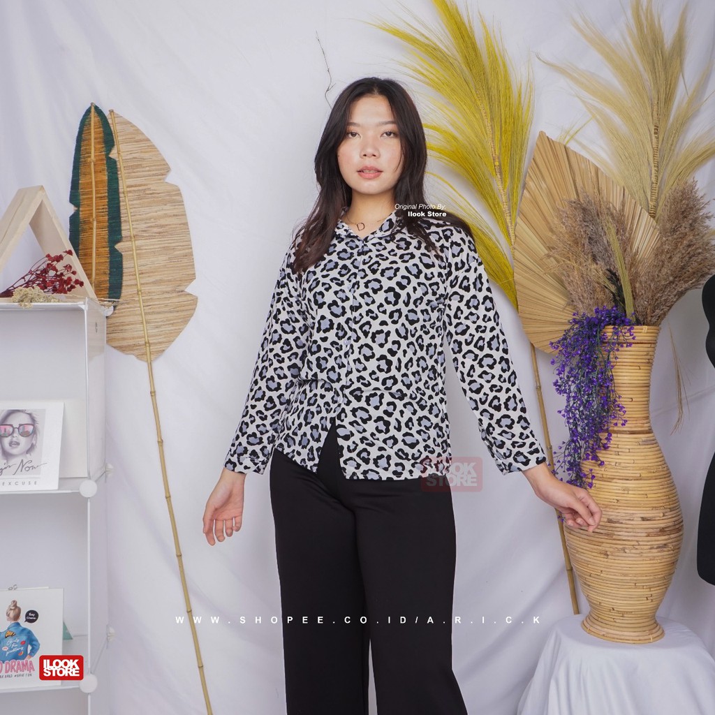 ilook | Kemeja Cute Leopard | Kem Cute Leo | Kemeja Wanita Bahan Creap-5