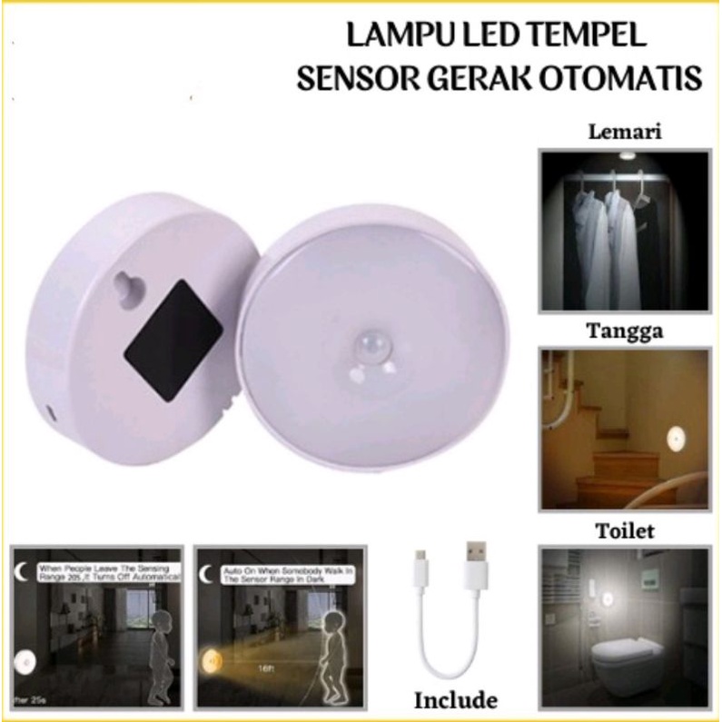 Lampu Tidur LED Sensor Gerak Otomatis Tempel Lampu Lemari Magnetic