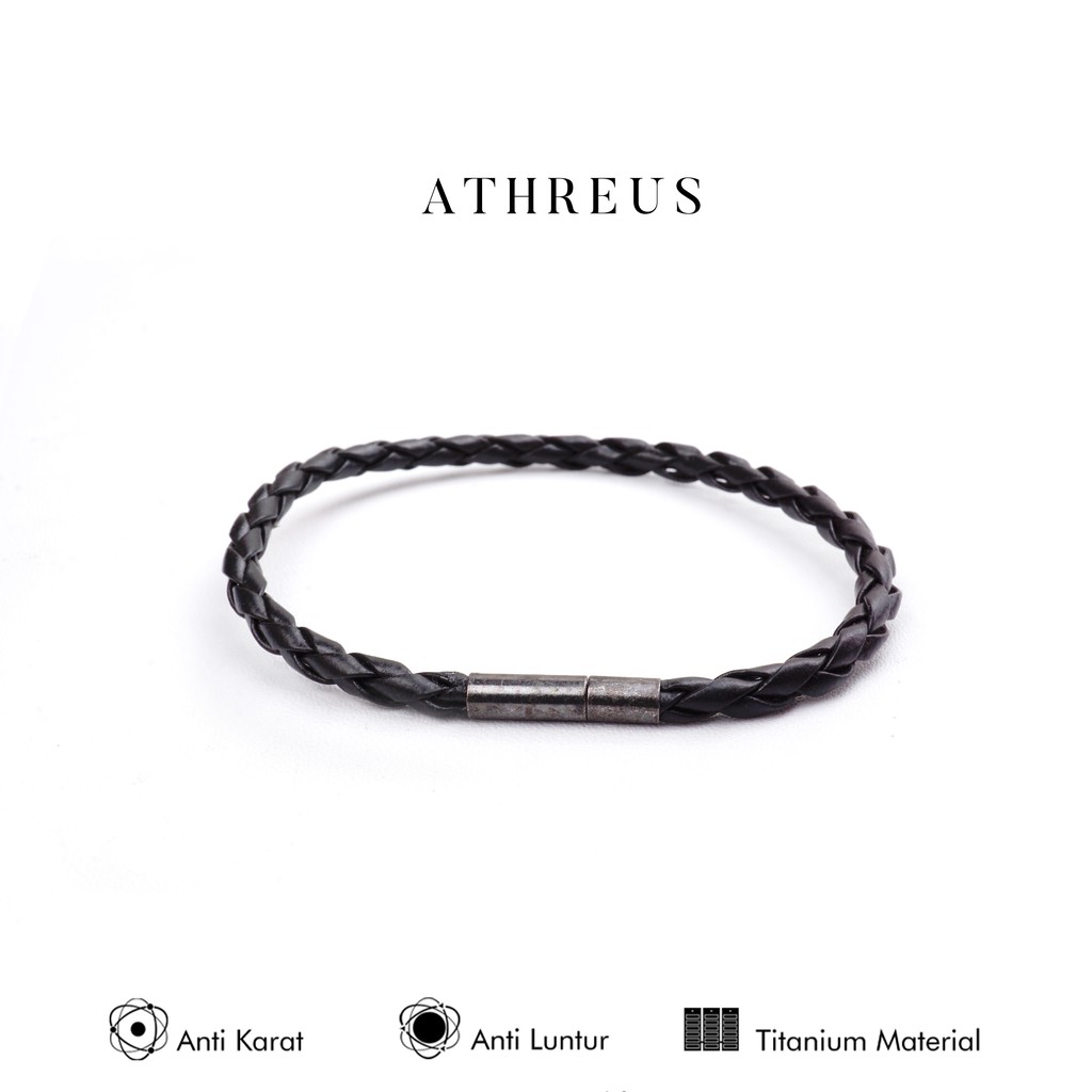 Gelang Kulit Pria Wanita Bahan Kulit dan Titanium Model Tali