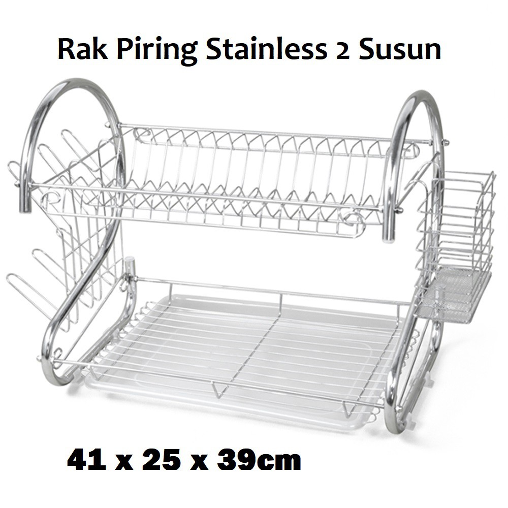 Rak Piring Stainless 2 Susun Ukuran Besar Pengering Piring Dish