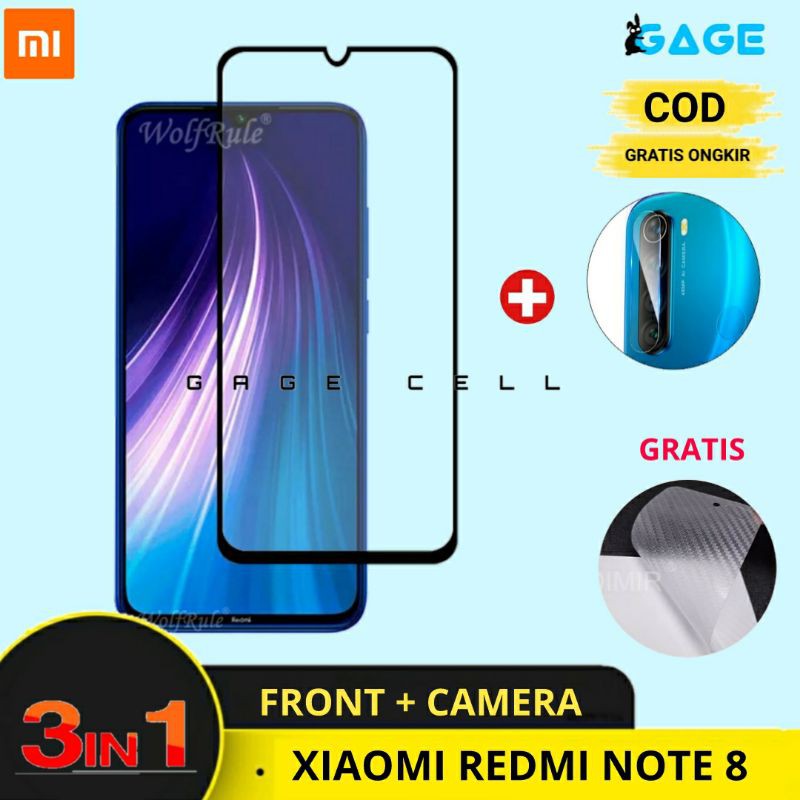 3in1- Tempered Glass Full Layar Kamera Redmi Note 8 - TG Anti Gores Kaca Redmi Note 8T Guard Screen