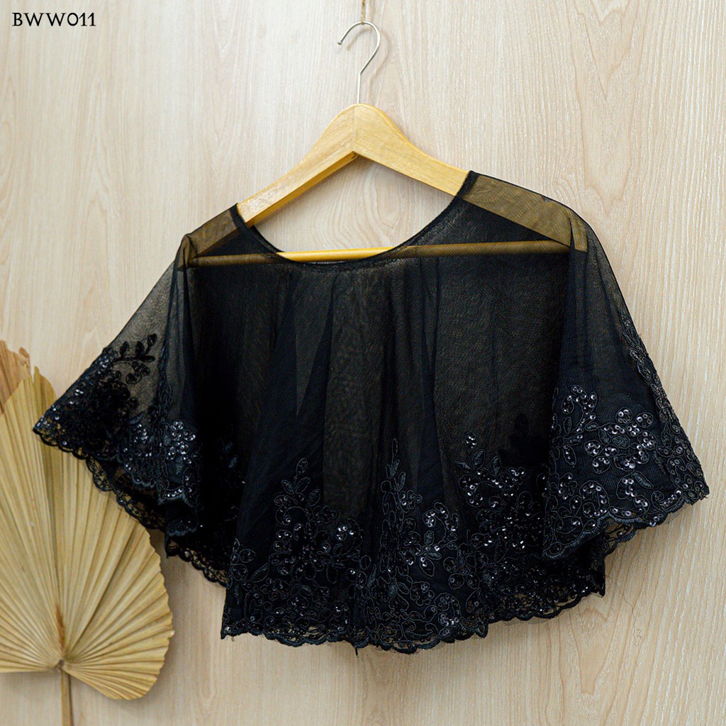 [PRODUK TERPERCAYA] BOLERO PESTA LACE CARDIGAN PENGANTIN BROKAT KOREA HITAM BWW011